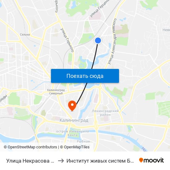 Улица Некрасова (В Центр) to Институт живых систем БФУ им. Канта map