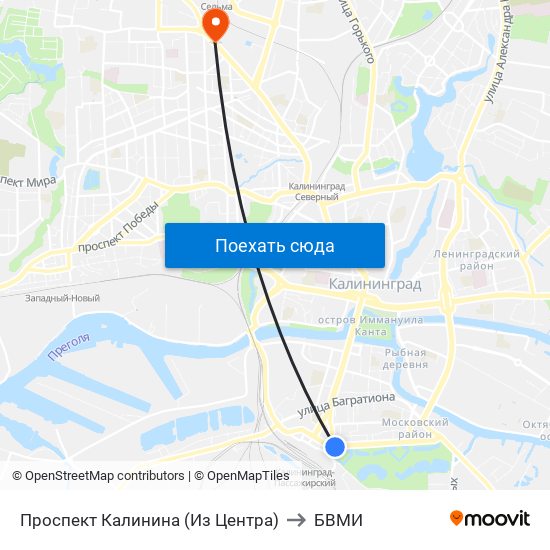 Проспект Калинина (Из Центра) to БВМИ map