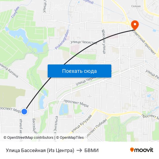 Улица Бассейная (Из Центра) to БВМИ map