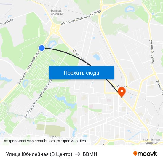 Улица Юбилейная (В Центр) to БВМИ map