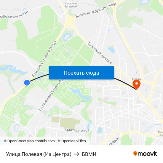Улица Полевая (Из Центра) to БВМИ map