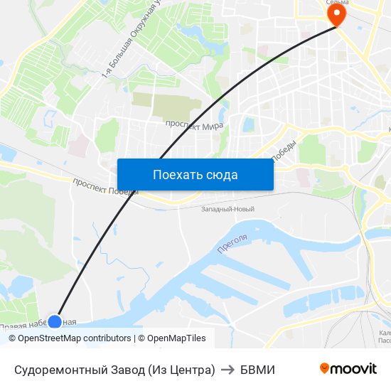 Судоремонтный Завод (Из Центра) to БВМИ map