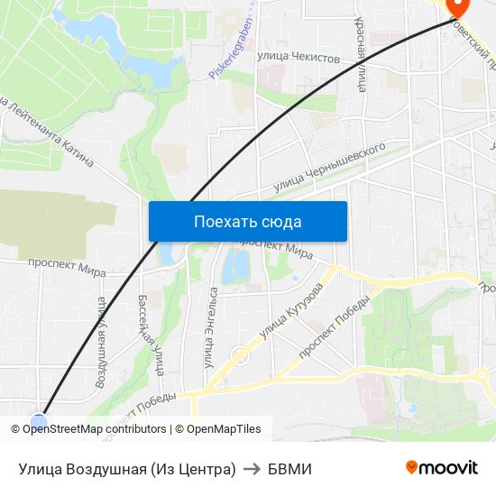 Улица Воздушная (Из Центра) to БВМИ map