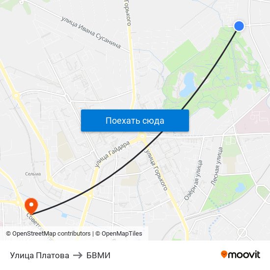 Улица Платова to БВМИ map