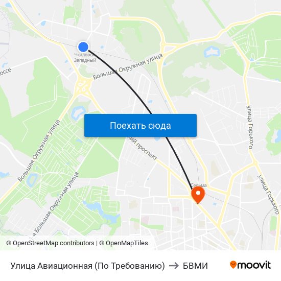 Улица Авиационная (По Требованию) to БВМИ map