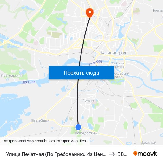 Улица Печатная (По Требованию, Из Центра) to БВМИ map