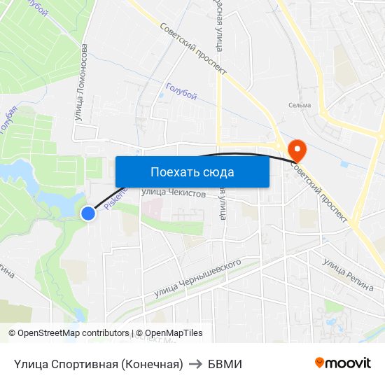 Yлица Спортивная (Конечная) to БВМИ map