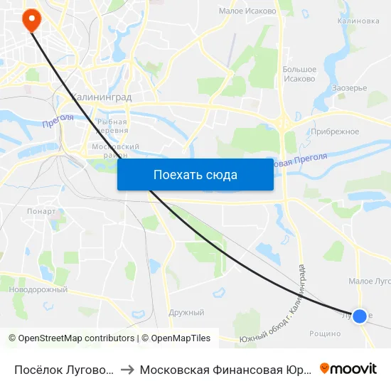 Посёлок Луговое (Конечная) to Московская Финансовая Юридическая Академия map