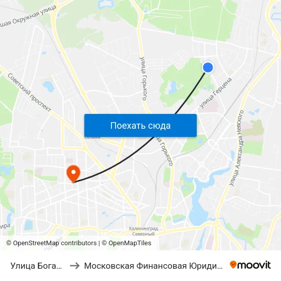 Улица Богатырская to Московская Финансовая Юридическая Академия map