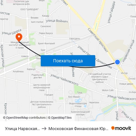 Улица Нарвская (Из Центра) to Московская Финансовая Юридическая Академия map