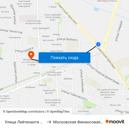 Улица Лейтенанта Яналова (Из Центра) to Московская Финансовая Юридическая Академия map
