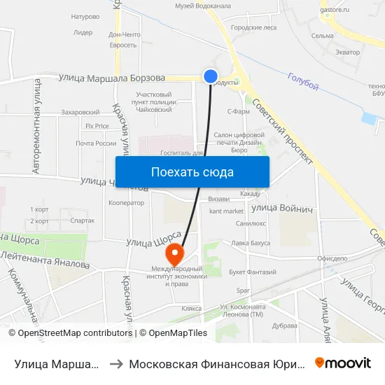 Улица Маршала Борзова to Московская Финансовая Юридическая Академия map