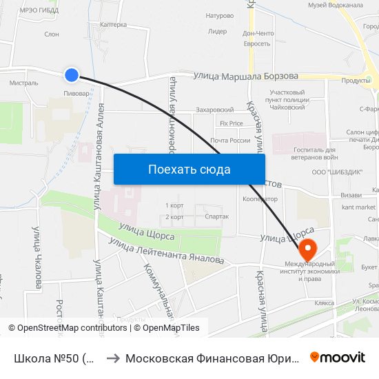 Школа №50 (Из Центра) to Московская Финансовая Юридическая Академия map