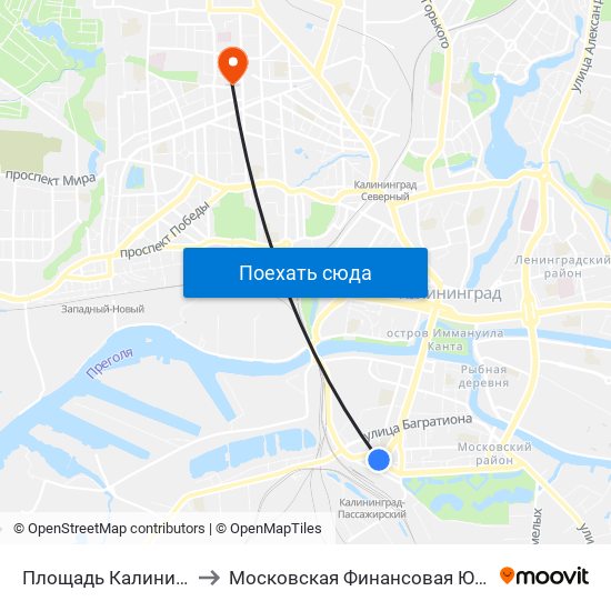 Площадь Калинина (Из Центра) to Московская Финансовая Юридическая Академия map