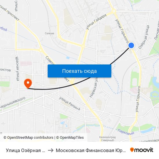 Улица Озёрная (Из Центра) to Московская Финансовая Юридическая Академия map