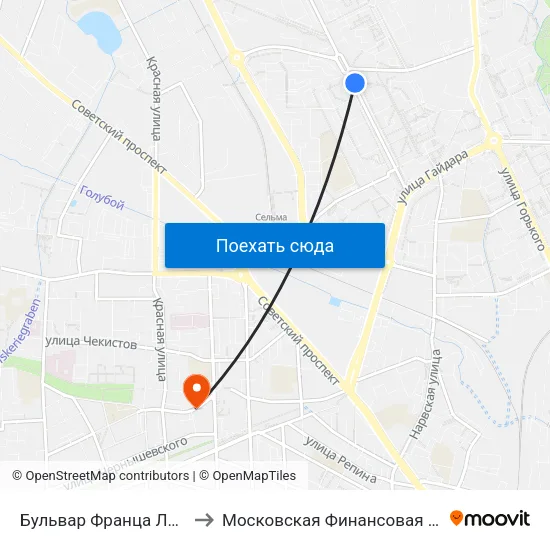 Бульвар Франца Лефорта (Из Центра) to Московская Финансовая Юридическая Академия map