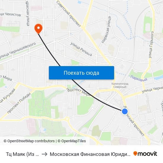 Тц Маяк (Из Центра) to Московская Финансовая Юридическая Академия map