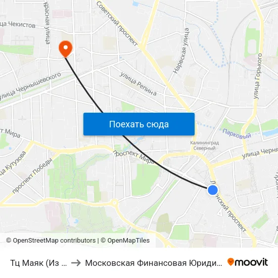Тц Маяк (Из Центра) to Московская Финансовая Юридическая Академия map