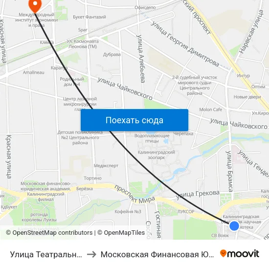 Улица Театральная (Из Центра) to Московская Финансовая Юридическая Академия map