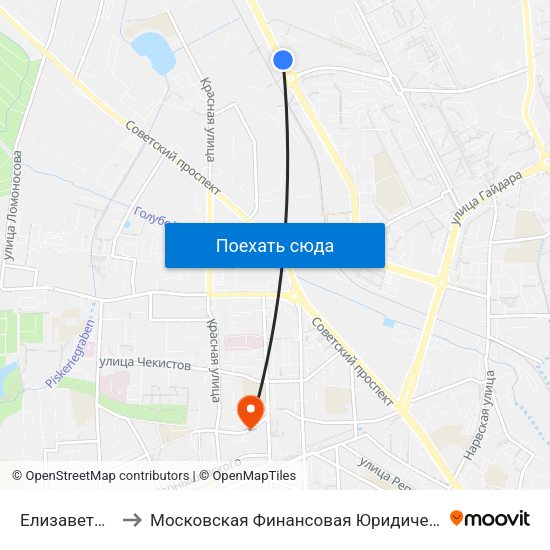 Елизаветинская to Московская Финансовая Юридическая Академия map
