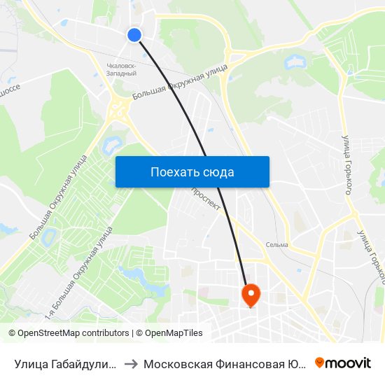 Улица Габайдулина (Из Центра) to Московская Финансовая Юридическая Академия map