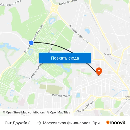 Снт Дружба (Из Центра) to Московская Финансовая Юридическая Академия map