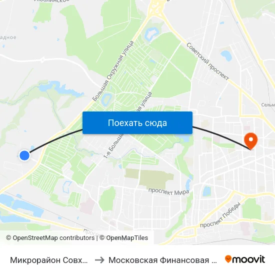Микрорайон Совхозный (Конечная) to Московская Финансовая Юридическая Академия map