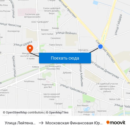 Улица Лейтенанта Яналова to Московская Финансовая Юридическая Академия map