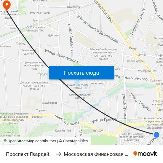 Проспект Гвардейский (Из Центра) to Московская Финансовая Юридическая Академия map