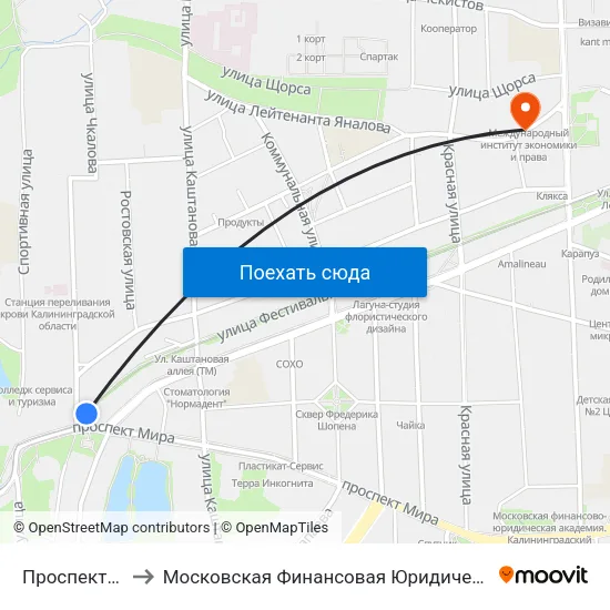 Проспект Мира to Московская Финансовая Юридическая Академия map