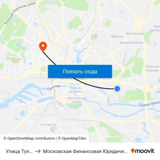 Улица Тульская to Московская Финансовая Юридическая Академия map