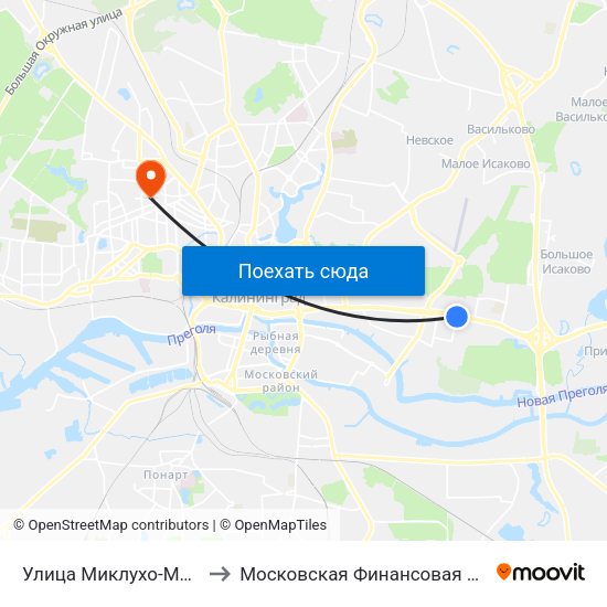 Улица Миклухо-Маклая (Из Центра) to Московская Финансовая Юридическая Академия map