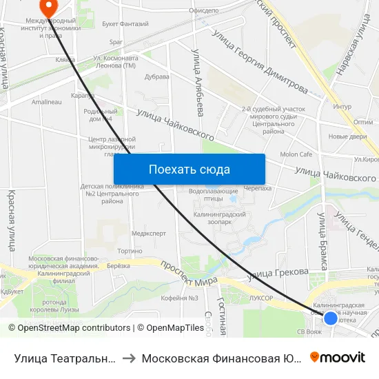 Улица Театральная (Из Центра) to Московская Финансовая Юридическая Академия map