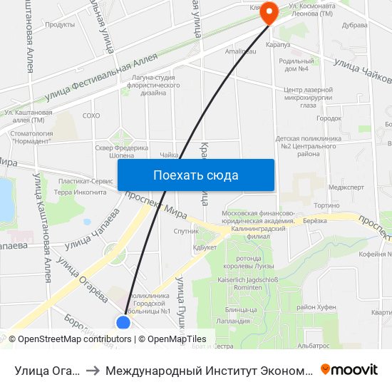 Улица Огарёва to Международный Институт Экономики и Права map