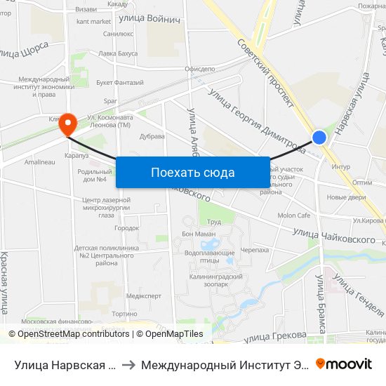 Улица Нарвская (Из Центра) to Международный Институт Экономики и Права map