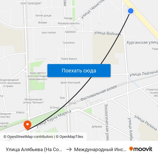 Улица Алябьева (На Советском Проспекте, В Центр) to Международный Институт Экономики и Права map