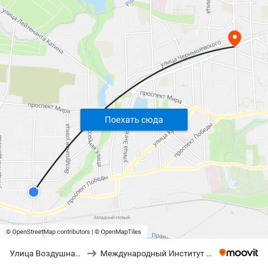 Улица Воздушная (Из Центра) to Международный Институт Экономики и Права map