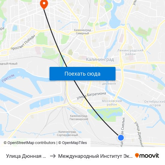 Улица Дюнная (Конечная) to Международный Институт Экономики и Права map