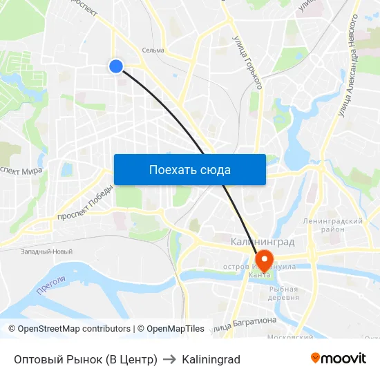 Оптовый Рынок (В Центр) to Kaliningrad map