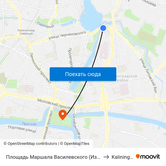 Площадь Маршала Василевского (Из Центра) to Kaliningrad map
