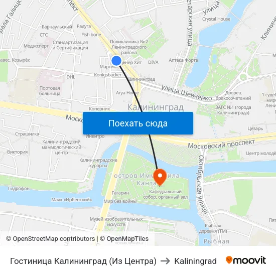 Гостиница Калининград (Из Центра) to Kaliningrad map