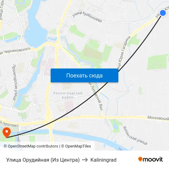 Улица Орудийная (Из Центра) to Kaliningrad map