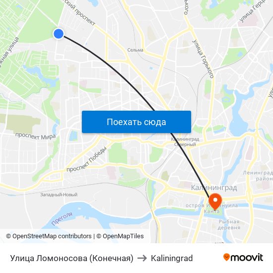 Улица Ломоносова (Конечная) to Kaliningrad map