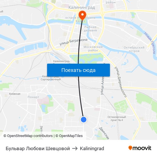 Бульвар Любови Шевцовой to Kaliningrad map