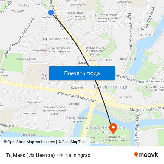 Тц Маяк (Из Центра) to Kaliningrad map