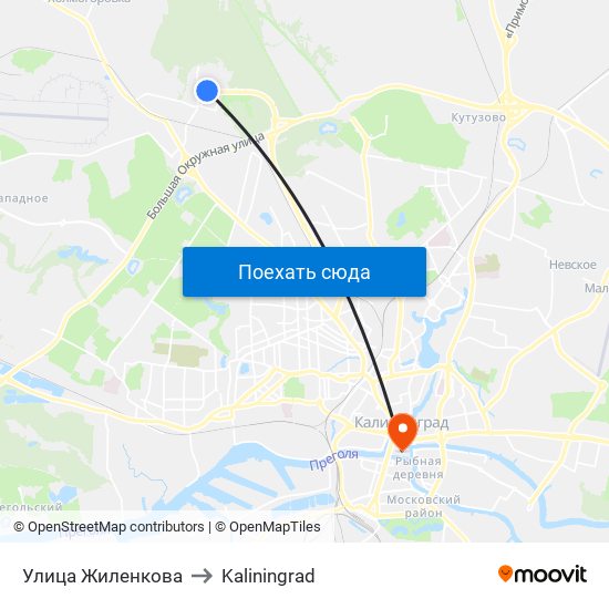 Улица Жиленкова to Kaliningrad map