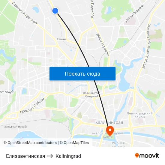 Елизаветинская to Kaliningrad map