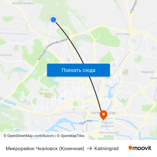 Микрорайон Чкаловск (Конечная) to Kaliningrad map