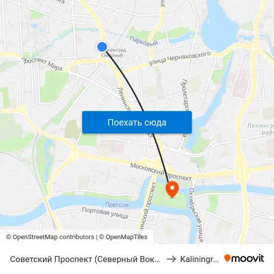 Советский Проспект (Северный Вокзал) to Kaliningrad map