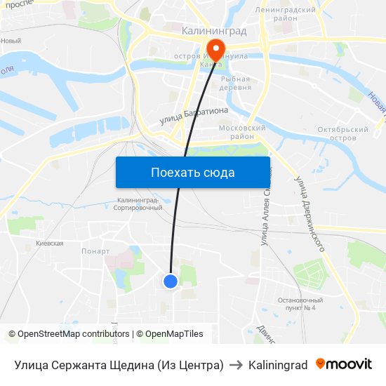 Улица Сержанта Щедина (Из Центра) to Kaliningrad map